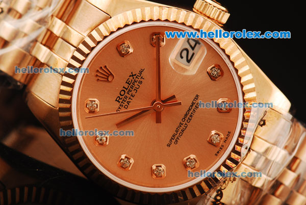 Rolex Datejust Automatic Movement Full Rose Gold with ETA Case and Diamond Hour Markers - Click Image to Close